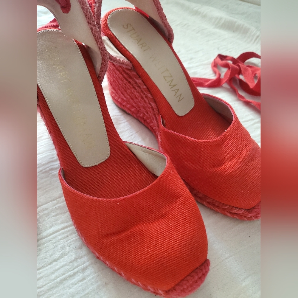 Stuart Weitzman Marguerita Espadrille Wedge Red Women's Shoes Size 6.5 - Picture 6 of 15